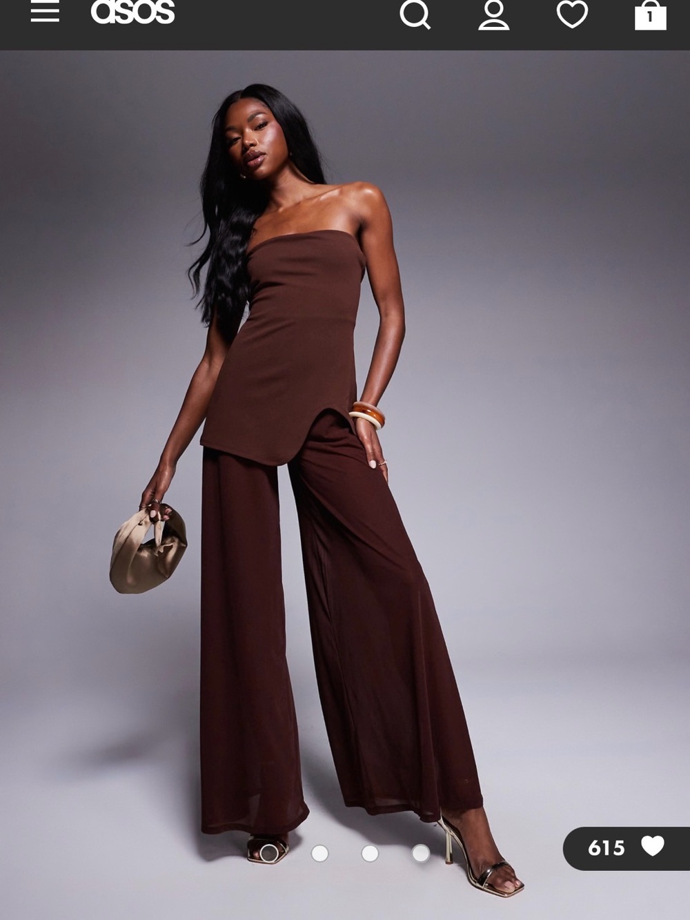 ASOS Chocolate Brown Strapless Top and Wide-Leg Pant Set